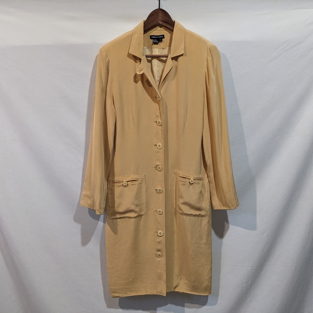 Vintage Due Per Due 100% Silk Butter Yellow Button Front Dress/Blazer Dress Sz6